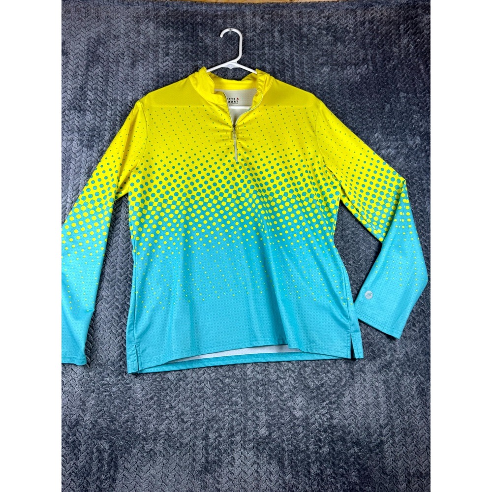 Bette & Court Top Women Large Yellow Blue Gradient Dot Print Stretch Quarter Zip